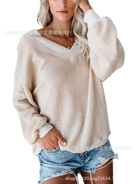 

women's blouses shirts chemise femme wear women khaki female style t-shirt waffg v collar long sleeves sleeve head strapless thread, White