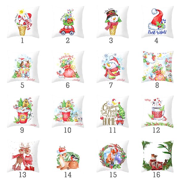

watercolor printing merry christmas cars snowman square cushion cover for car decor home sofa chair polyester throw pillow cover