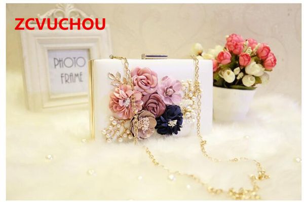 

2019 new the chain women handbags appliques pattern flowers wedding dinner bag evening bags purses clutch box package