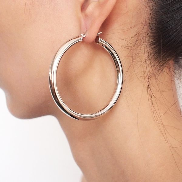 

12pairs/pack 30mm diameter wide stainless steel tube statement earrings hoop earrings for women fashion punk earring jewelry, Golden;silver