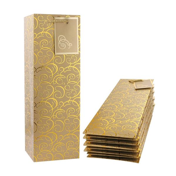 

wine bags, kraft paper wine bag 10 pcs gift bags with handles, single bottle paper bag bulk for christmas, party, shop