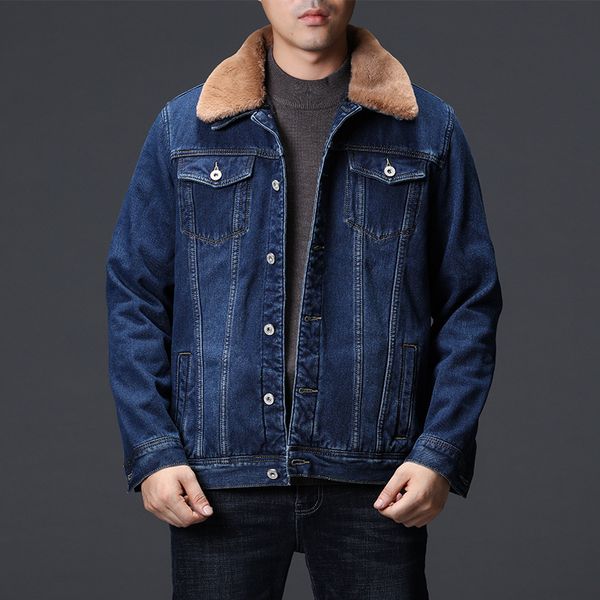 

winter new style handsome jacket jeans coat men's japanese-style fit slim fit brushed and thick warm jacket fashion, Black;brown