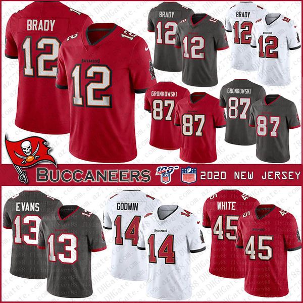 

tampa bay 12 tom brady buccaneer football jerseys 87 rob gronkowski 14 chris godwin 45 devin white 13 mike evans 78 tristan wirfs, Black;red