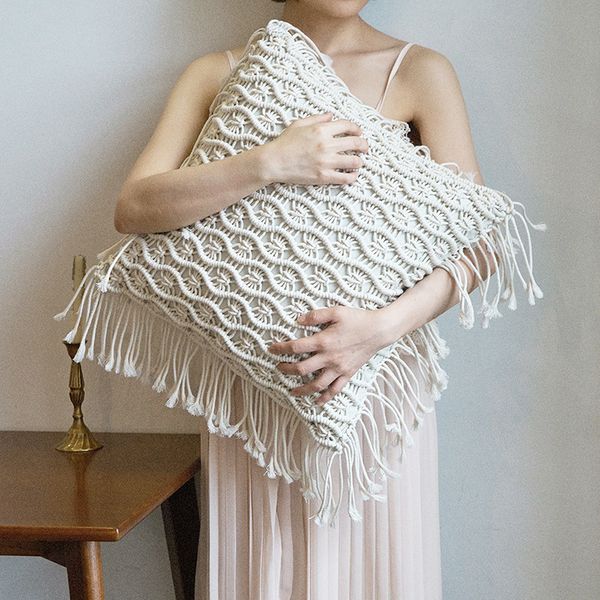 

lannidaa bohemian handmade crocheted cushion cover square circle solid soft home decoration sofa car solid pillowcase with core pillow case