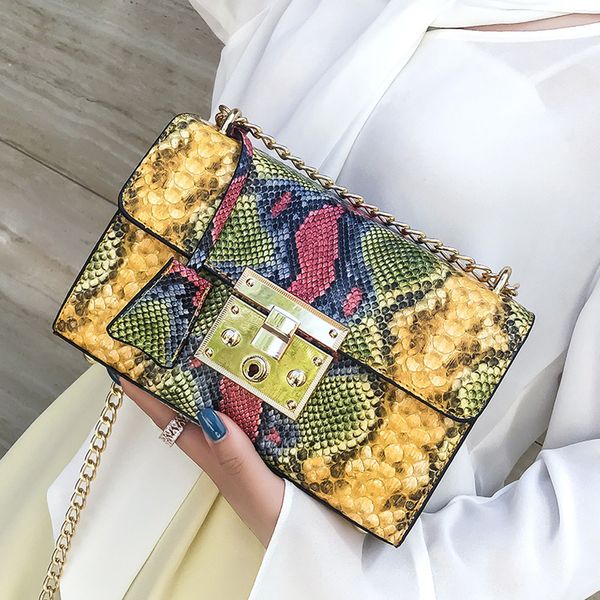 

snake pattern small square bag pig nose buckle new color snake female summer retro female texture shoulder diagonal bags #t1g