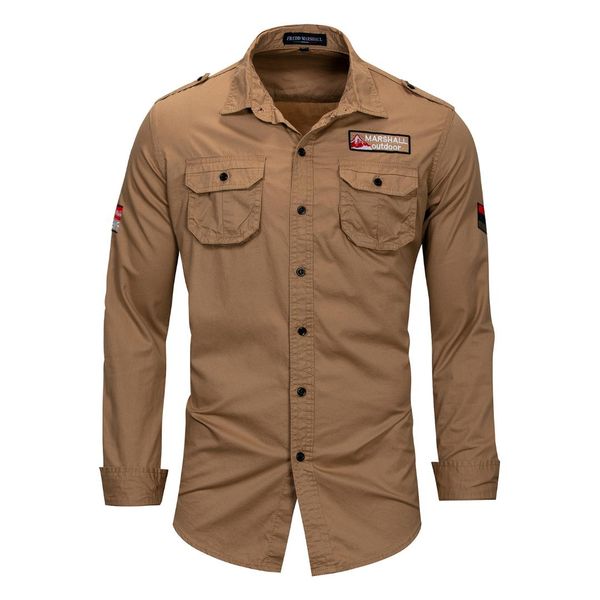 

outdoor casual pocket shirt men long sleeve casual dress shirt male cargo work shirts with embroidery men cotton, White;black