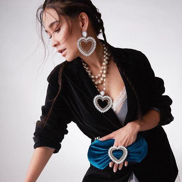 

net red tide style jewelry big peach heart earrings girl love rhinestone temperament ladies earrings pendant earrings, Silver