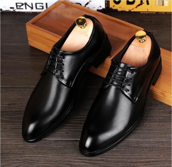 

big size men genuine leather dress shoes pointed toe men's business leather shoes men's formal chaussure homme 37-46, Black