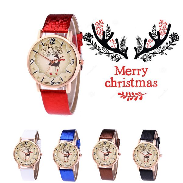 

fashion luxury christmas pattern women watch quartz analog watches leather band wrist women watch business relojer, Slivery;brown