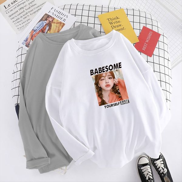 

2020 solid color round collar t- t- shirt women's base shirt loose 1688, White