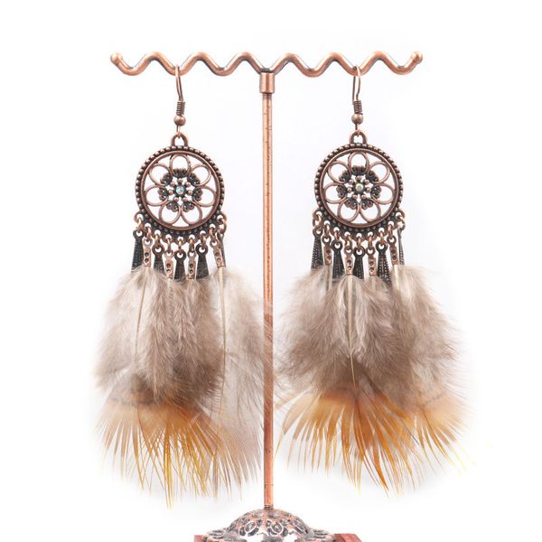 

hot sale jewelry boho dangle earrings colorful long feather ethnic drop earrings for women, Silver