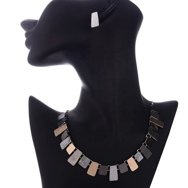 

jewelry set new design geometric stud earrings fashion snake chain necklaces set black metal jewelry sets necklace for women, Silver