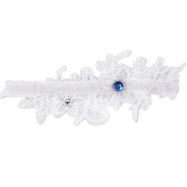 

wedding garter blue rhinestone white embroidery floral garters for women/female/bride, thigh ring bridal leg garter, Black;white