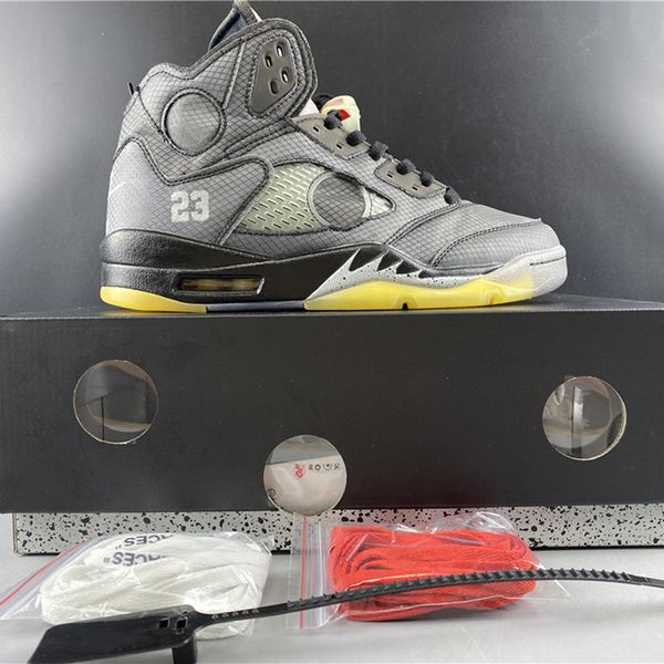 

off ow white x men air 5 black muslin-fire red ct8480-001 5s v basketball sports shoes sneakers trainer with original box, Black;white