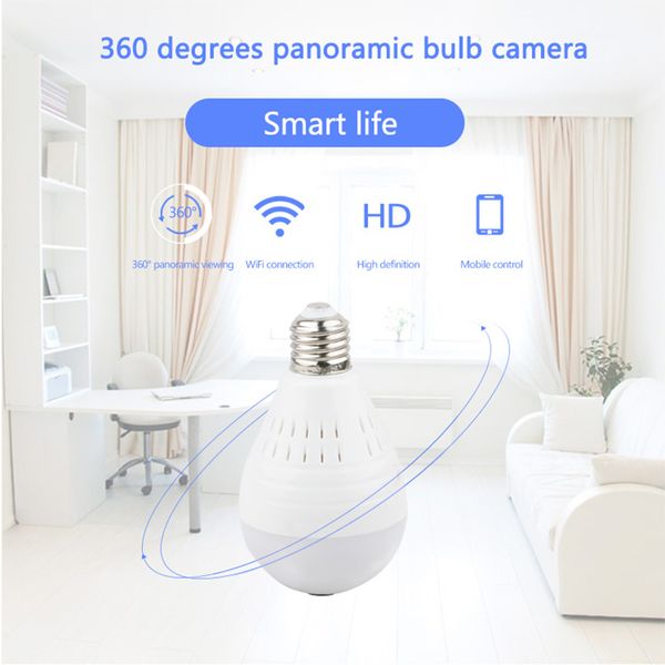 HD 1080 P Wifi Câmera 360 graus panorâmico câmera IP da casa coberta pela lâmpada Led Wifi monitor do bebê