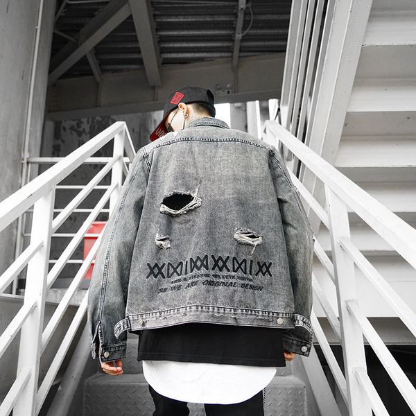 

mens designer jacket denim high street brand men women jackets with embroidered letters wash water holes distressed style denim jacket, Black;brown