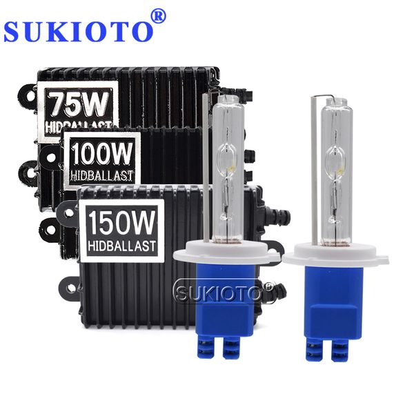 

sukioto 12v hid conversion kit high power 75w 100w 150w car light ballast xenon kit h7 h1 h11 hb3 hb4 d2h car headlamp bulb