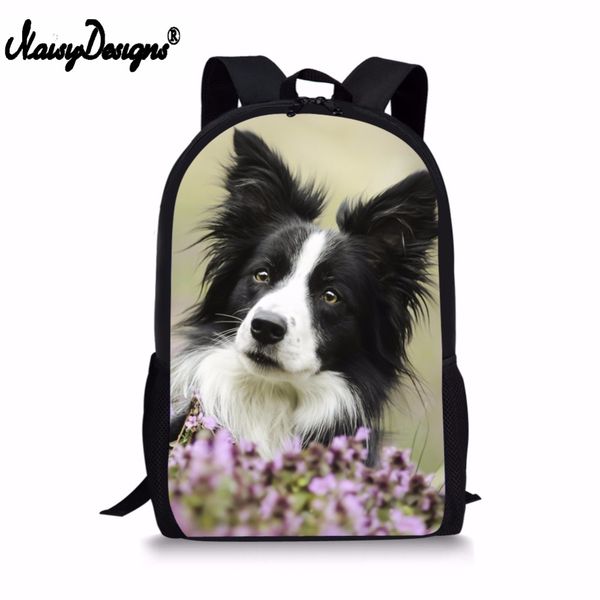 

noisydesigns school backpack lapborder collie puppy design backpack female male sac ados double shoulder bag dropshipping