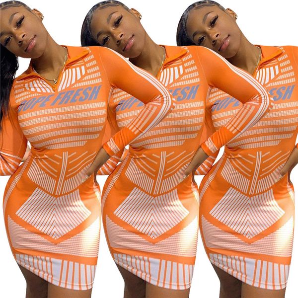 

dress spring autumn women long sleeve print party dress elegant front zip lapel short mini bodycon dress n19.6-1915, White;black