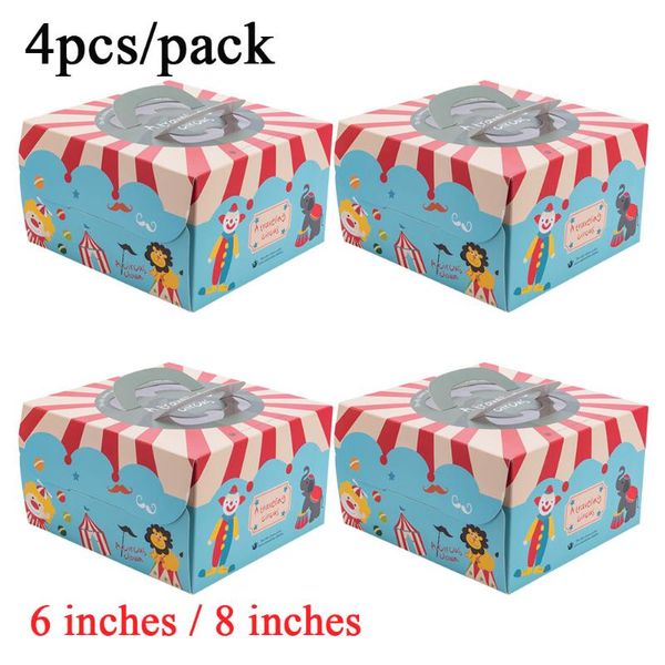 

4pcs circus theme cake boxes and packaging box kids birthday cake box with handle party supplies baking boxes baking packing