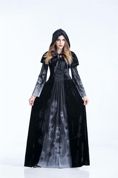 

halloween princess womens fashion designer theme costume witch vampire long dresses hat hooded costumes casual apparel, Black;red