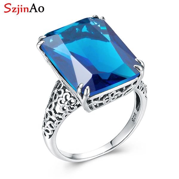 

szjinao handmade square solid 925 sterling silver finger ring august birthstone peridot rings for women engagement jewelry gift, Golden;silver