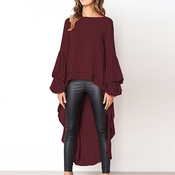 

шифон блузка женщина топы плюс размер шифон блузки рубашка женского повседневного элегантного два слоя фонарь с длинным рукавом рябить длинн, White