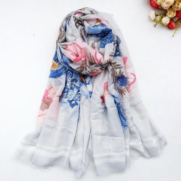 

cotton women long scarf flower soft spring new lady's viscose shawls thin summer female wraps muslim hijabs head scarf, Blue;gray