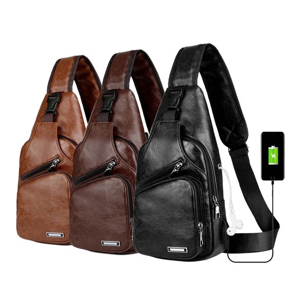 

3pc/lot men leather chest bag male casual functional fanny waist bag money phone belt sports usb chest belt pack outdoor