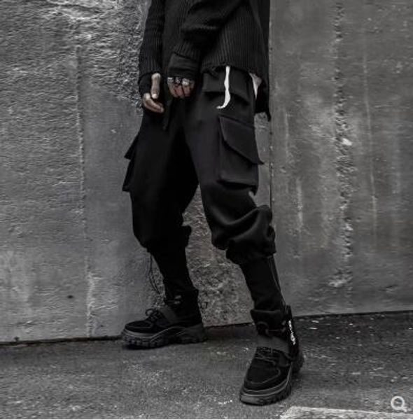 

m-3xl new men clothing multi-pocket design thicken tooling haroun pants leisure bunch of foot trousers hairstylist plus size, Black