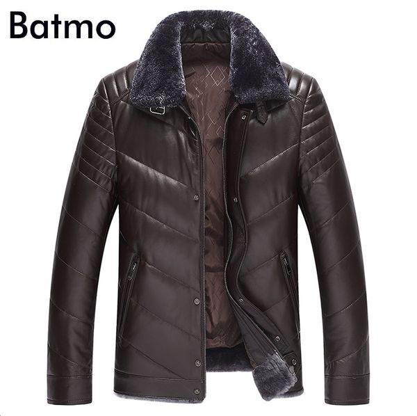 

batmo 2018 new arrival winter sheepskin white duck down jackets men,men's real leather coat,zpp7111, Black
