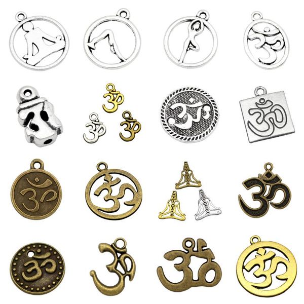 

20-200pcs antique silver gold om yoga asana downward facing dog half lotus position tree pose om charm aum yoga symbol pendant, Bronze;silver