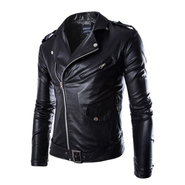 

cofan men turn down collar zip up pu leather patchwork slim flight bomber jacket aowofs constantly goods boutique foreign trade, Black