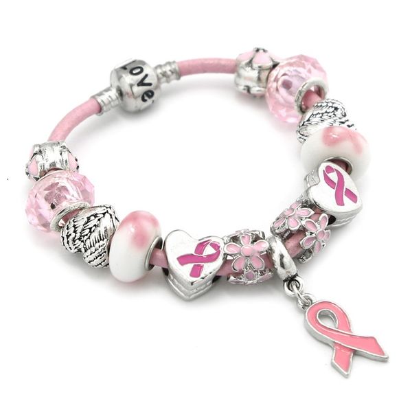 

рак молочной железы осведомленность pink ribbon кулон браслет love heart flower charm beads браслеты браслеты украшения для дня подарков жен, Golden;silver