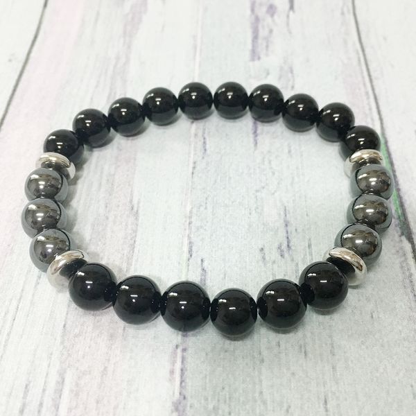 MG0338 Novo Design Pulseira de Energia Masculina Pulseira de Hematita Onyx Preta Construindo Limites Pessoais Pulseira