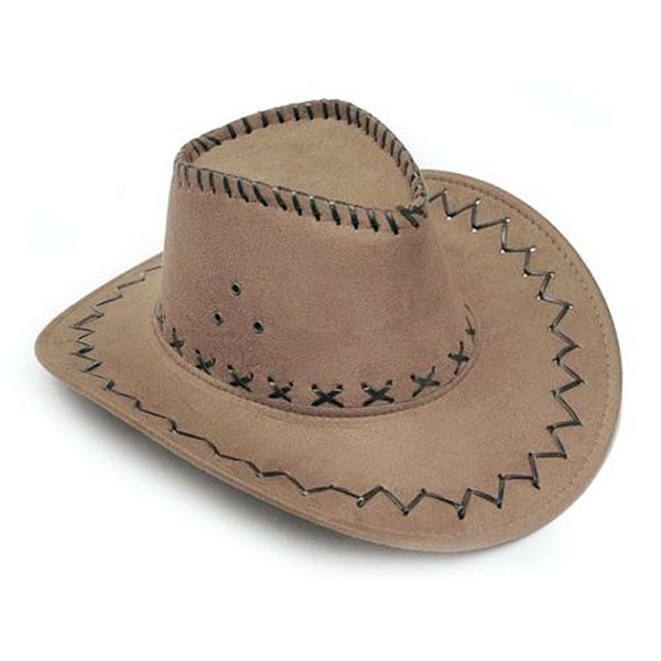 

khaki cowboy hat suede look wild west fancy dress men ladies cowgirl hat useful