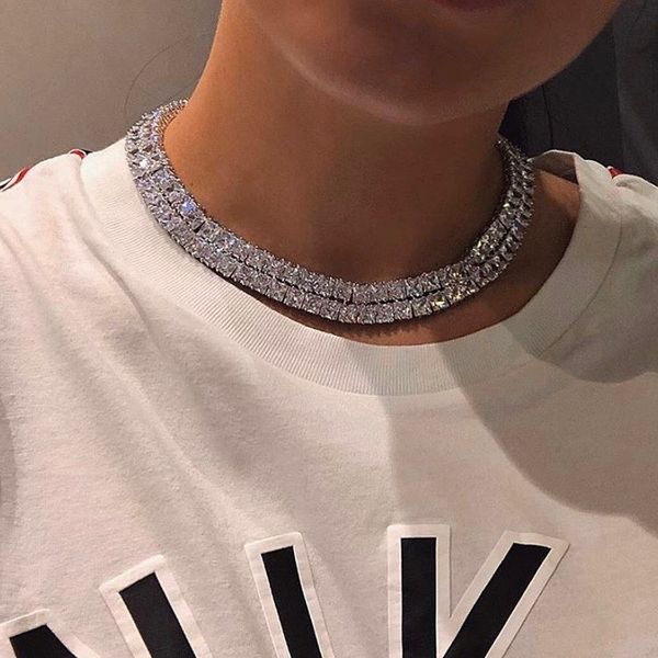 

2020 iced out sqaure cubic zirconia cz tennis chain choker necklace wholesale women chain necklace jewelry for hip hop jewelry, Silver