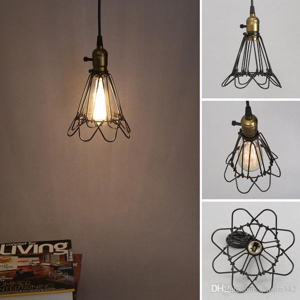 Fashion Vintage Wire Lamp Cage Diy Lampshade Industrial Lamp Guard Cage Lamp Shade Guard Classic Black Nordic Bulb Cover Hanging Lights Ceiling Light