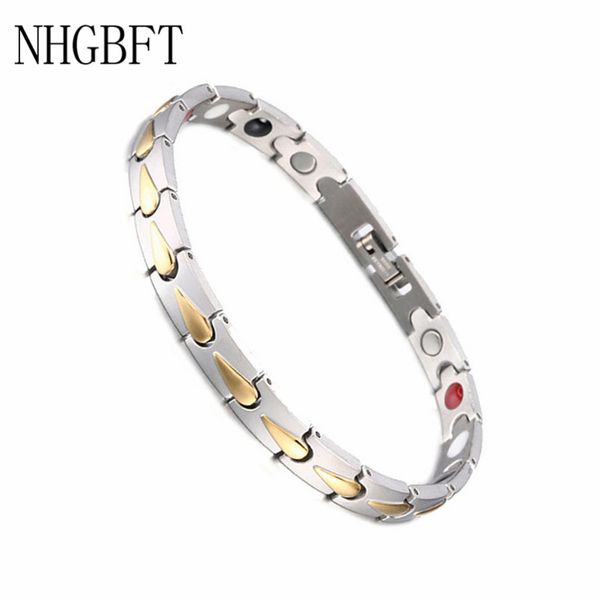 

nhgbft concise healthcare germanium magnetic bracelet for women mens stainless steel motion healthy energy bracelet, Golden;silver
