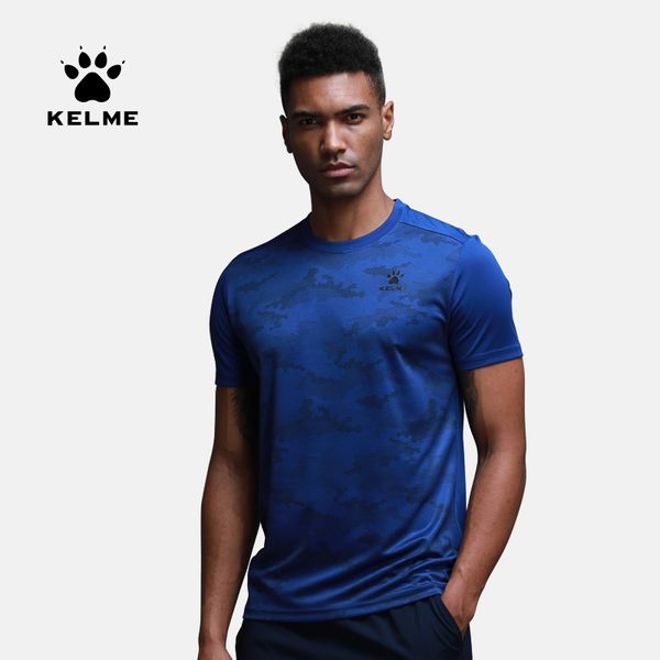 

kelme fitness running t-shirts crossfit men t shirt letter printing male bodybuilding sport gym slim fit clothes tees 3981504, Black;blue