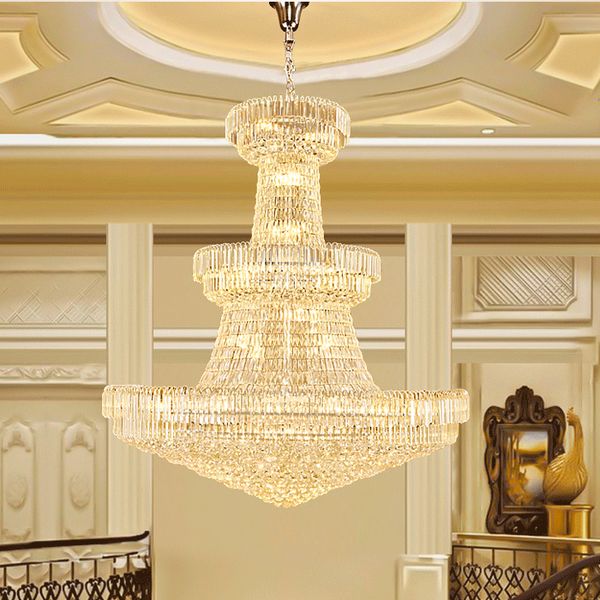 Lustres de Crystal American Lights LED LED MODERNO CHANDELIER EUROPEIA HOMEL HOTEL HOLL HALL LOBBY salão Big Long Stair Way Hanging Lamp