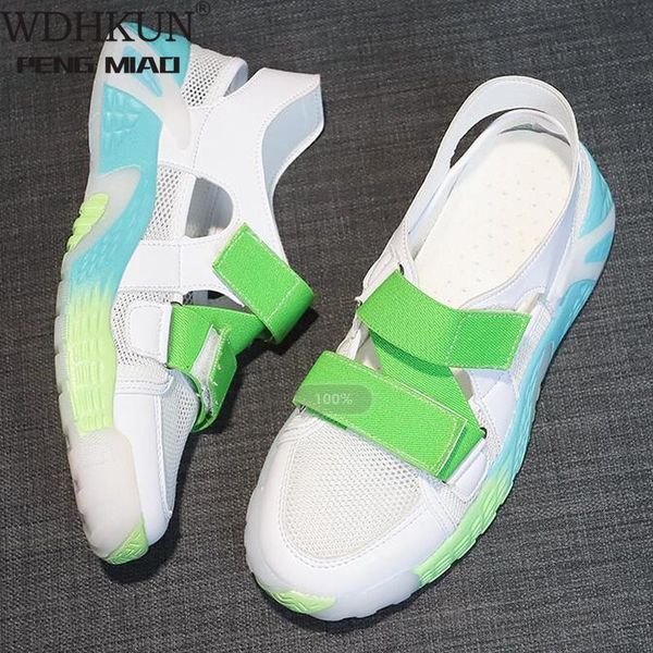 

2020 summer fashion hook&loop women sandals rainbow colorful mesh shoes woman sandals chunky platform casual shoes women, Black