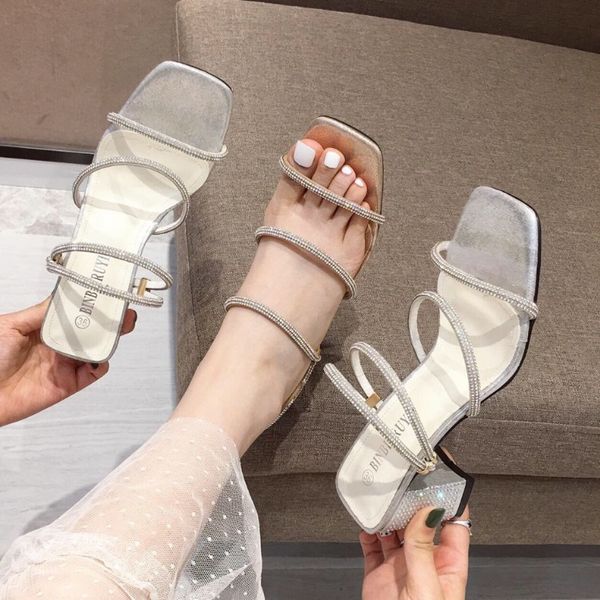 

low shoes square heel ladies' slippers slipers women slides jelly flip flops block 2020 glitter summer hoof, Black