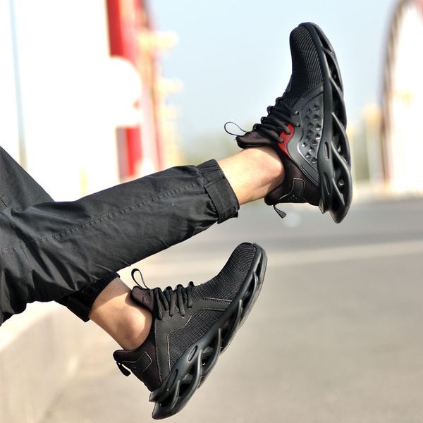 

heflashor breathable lightweight flying woven labor insurance shoes construction site anti-smashing anti-piercing safety boots, Black