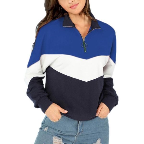 

women's sweatshirt three-color stitching zipper long-sleeved newest, Black