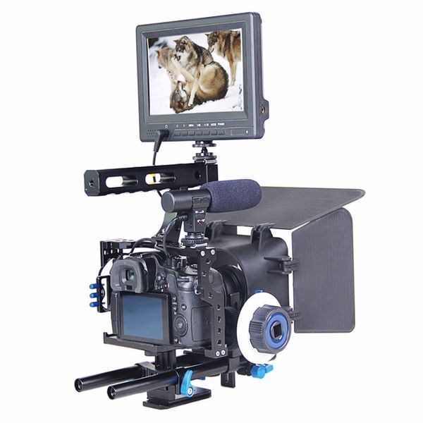Freeshipping Maniglia Kit stabilizzatore gabbia videocamera con scatola opaca Follow Focus per Panasonic Lumix DMC-GH4 Sony A7SII