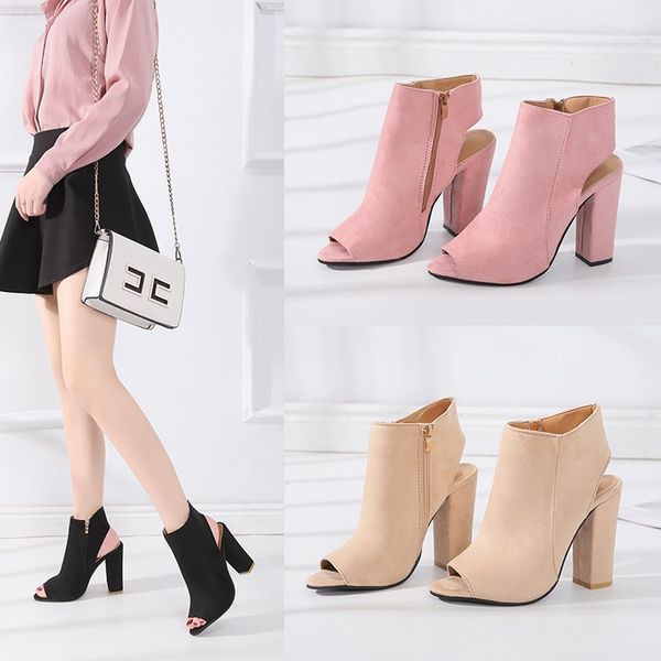 

large size fashion women's sandals 2019 summer new style suede fish mouth fashion europe and america chunky-heel hight-women, Black