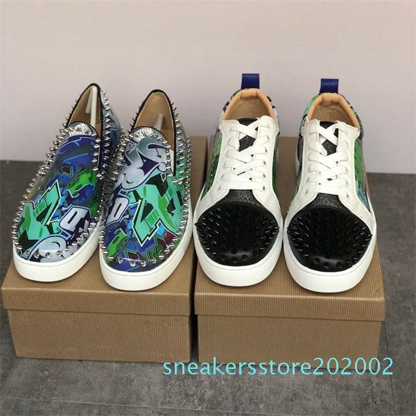 

designer shoes luxury men women red bottom sneakers version multi colors junior spikes orlato trainers men wedding party shoes s02, Black