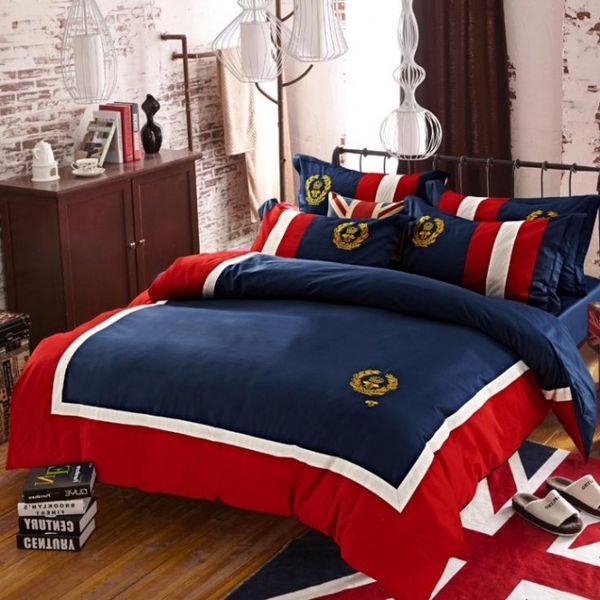 Embroidered English Badge Bedding Set Brand Duvet Cover Bed Sheet