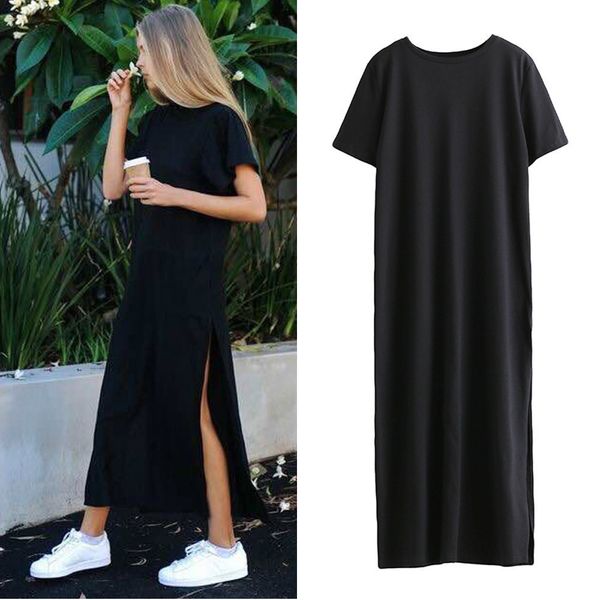 

ladies dresses women clothing classic women autumn side high slit black short sleeves dress dresses plus size 324 1809232510, Black;gray